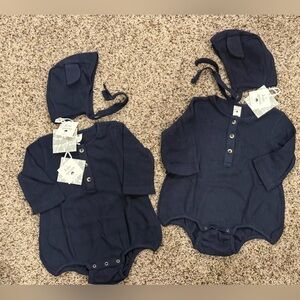 BRAND NEW* Kate Quinn Midnight Blue Waffle Knit Romper 6-12m